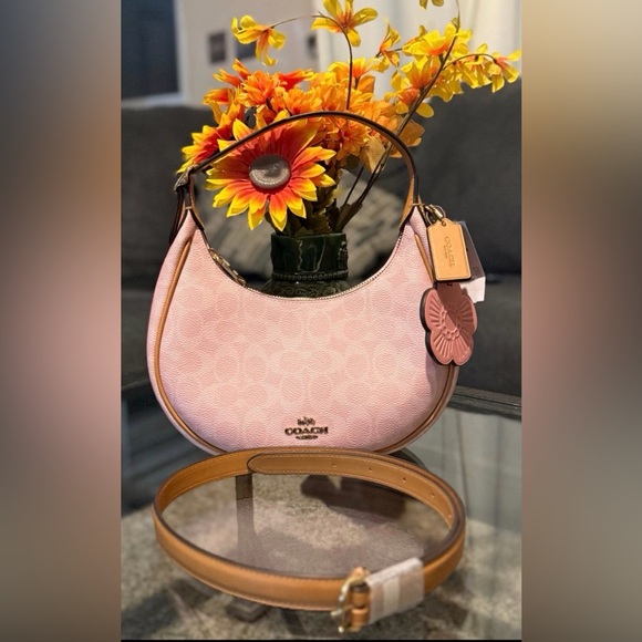 Coach Powder Pink Emily Shoulder Bag In Signature Canvas With Charms NWT